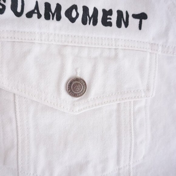 Suamoment Designer White Blue Ombre Button Dill Dyeing Denim Trucker Jacket XL - Picture 10 of 11